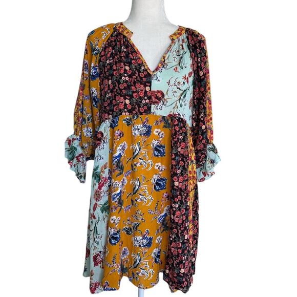UMGEE Sunshine Honey Mixed Floral Print Babydoll Dress Sizes Medium or Large - Picture 2 of 9